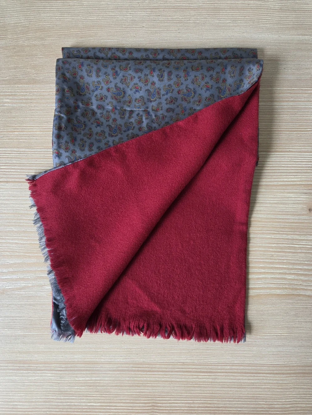 Vintage Christian Dior Mens Grey Red Reversible Silk Wool Paisley Scarf